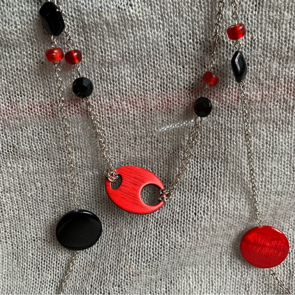 2x18$ 🦃 🍂HANDMADE - Red & Black Beads chains necklace - Collar + 2 drop chains - Picture 7 of 7